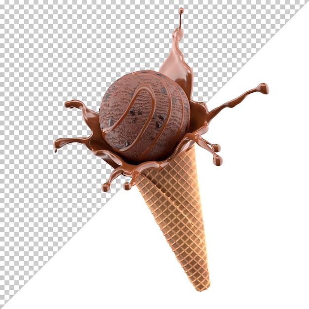 Chocolate Ice cream in the cone isolate on white background mockup