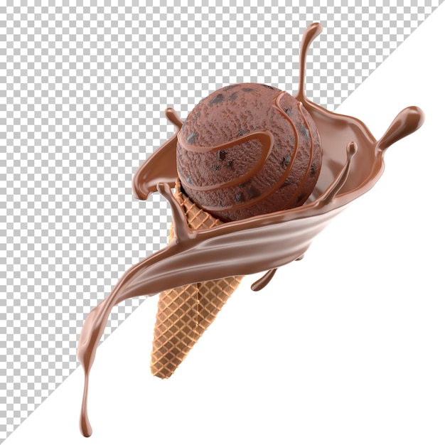 Chocolate Ice cream in the cone isolate on white background mockup