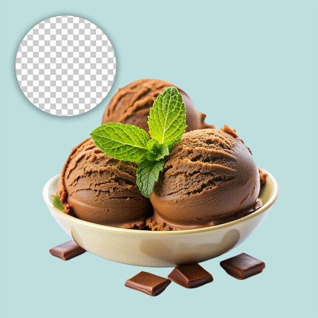 PSD chocolate ice cream dessert on transparent background