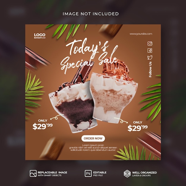 Chocolate ice cream menu promotion social media instagram Story or banner template Premium Psd