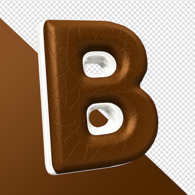 A chocolate letter b with a chocolate texture and a brown background.