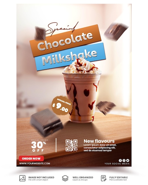 Chocolate Milkshake Menu For Restaurant Drink Promotion Design Template