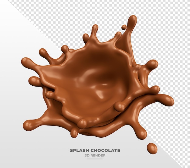 Chocolate splash in realistic 3d render with transparent background