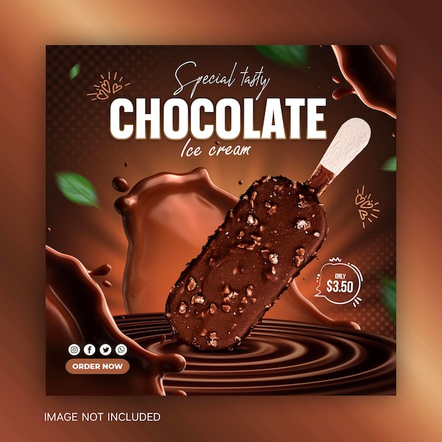 Chocolate Splash with Delicious chocolate ice cream social media banner Instagram post design