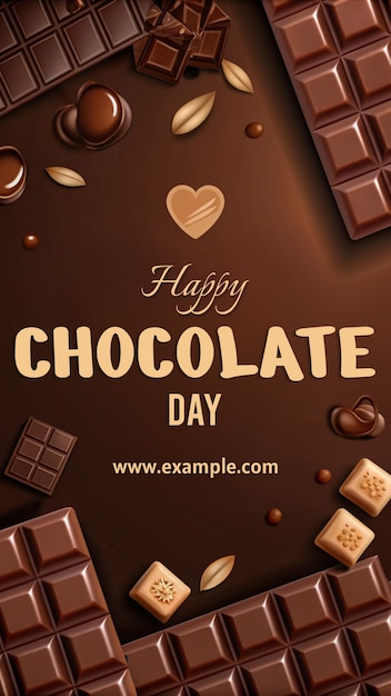 A chocolate themed poster with a heart and the words Happy Chocolate Day