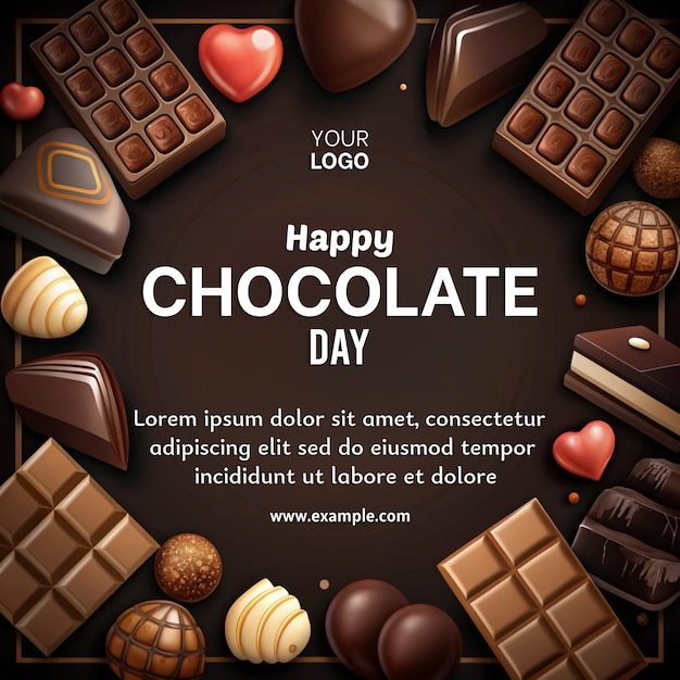 A chocolate themed poster with a heart and the words Happy Chocolate Day