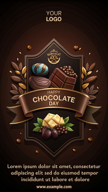 PSD a chocolate themed poster with a ribbon and a logo