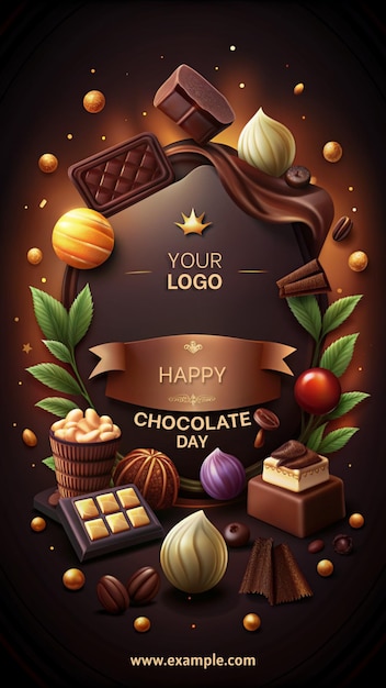 PSD a chocolate themed poster with a variety of chocolate treats