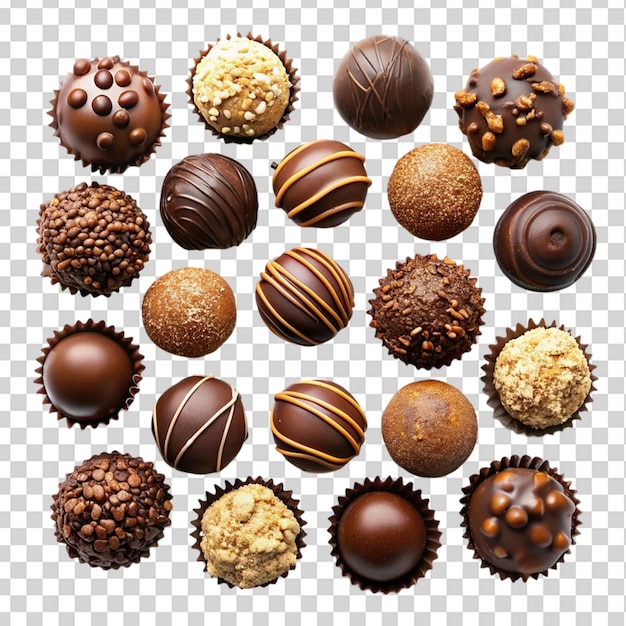 PSD chocolate truffles top view isolated on transparent background