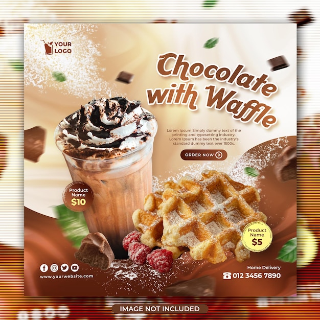 Chocolate and waffle social media post or flyer template