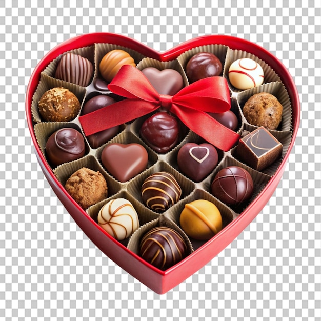 chocolates in a heart gift box isolated on transparent background