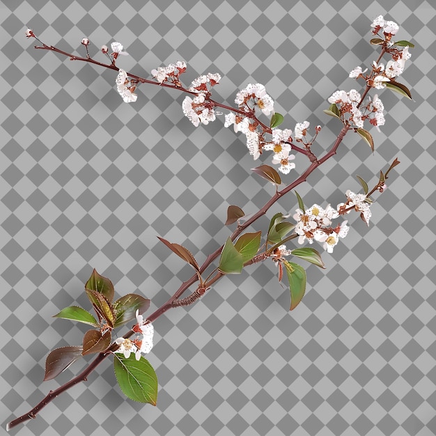 PSD chokecherry branch tall and shrubby with smooth bark small l isolated tree branch on clean bg