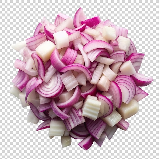 Chopped onion top view isolated on transparent background