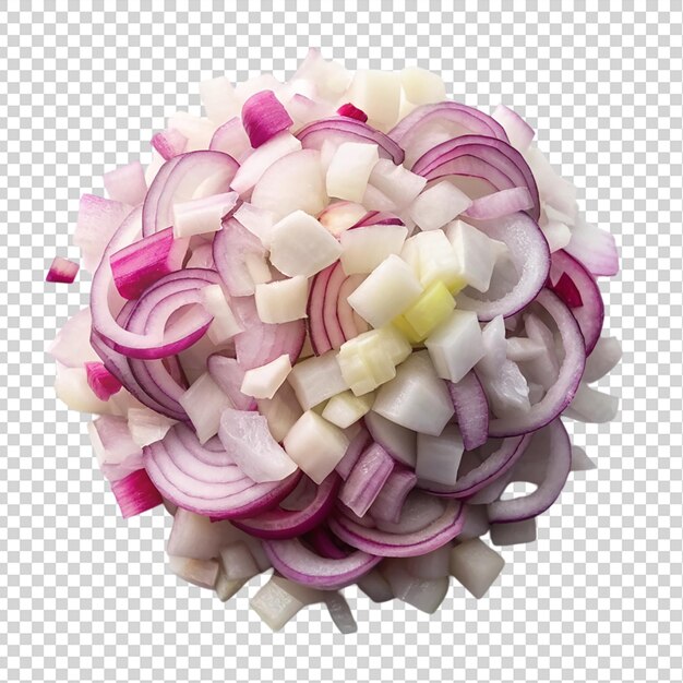 Chopped onion top view isolated on transparent background