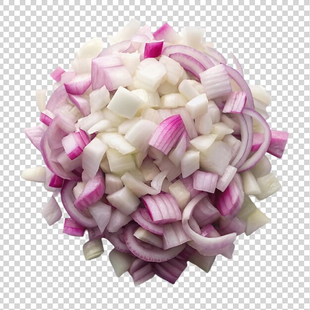 Chopped onion top view isolated on transparent background