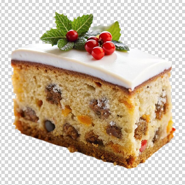 PSD christma cake in slice with marzipan isolated white background