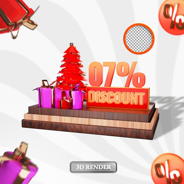 Christmas 07 percent Sale discount label 3d rendered illustration