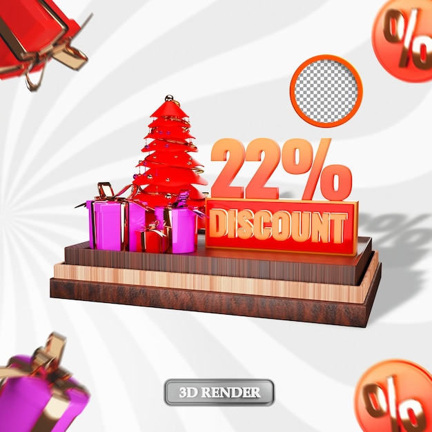 Christmas 22 percent Sale discount label 3d rendered illustration