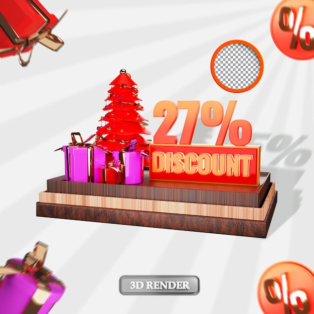 Christmas 27 percent Sale discount label 3d rendered illustration