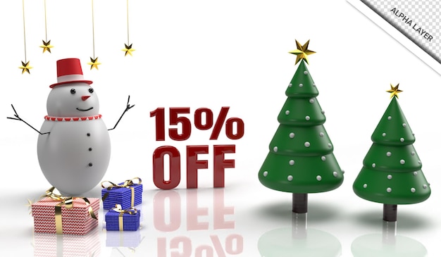 Christmas 3d render sale banner 15 off