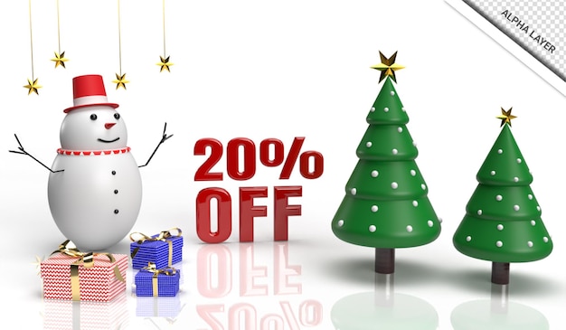 Christmas 3d render sale banner 20 off