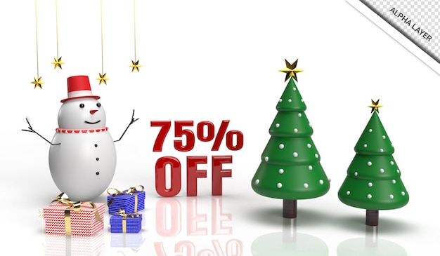 Christmas 3d render sale banner 75 off