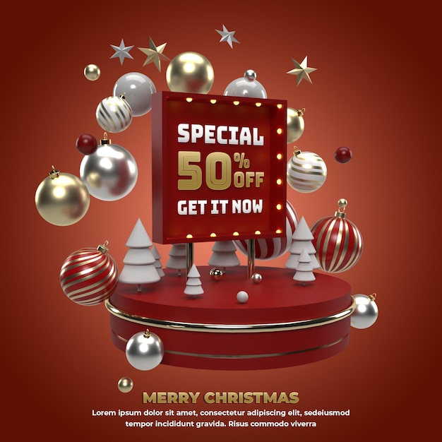 Christmas 3d Square banner holiday event for social media promotion and celebration Illustration