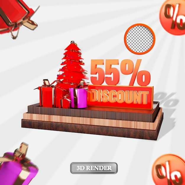 Christmas 55 percent Sale discount label 3d rendered illustration