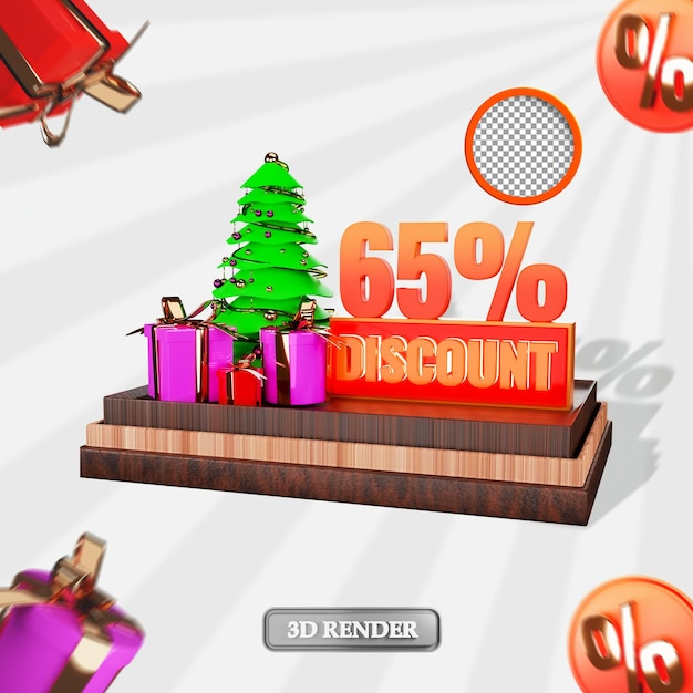 Christmas 65 percent Sale discount label 3d rendered illustration