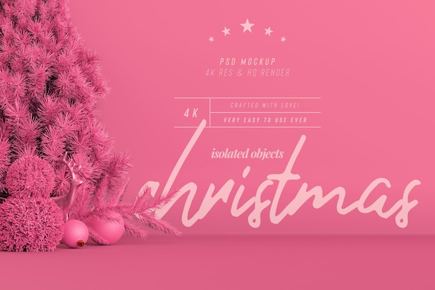 Christmas Background Mockup with Decorative Pine Trees and Branches Front view