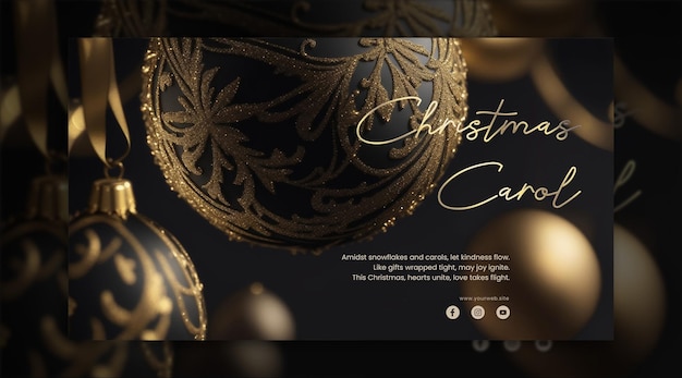 Christmas background with bokeh in black and gold luxury theme detailed engraved ornament