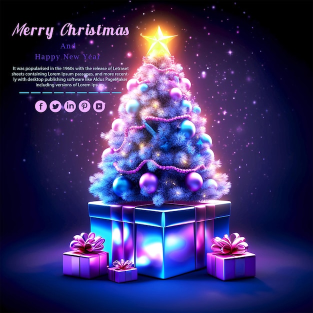 christmas background with christmas tree gift box