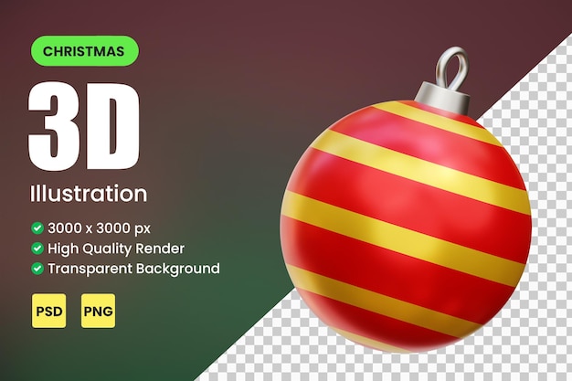 Christmas ball red 3d icon render illustration