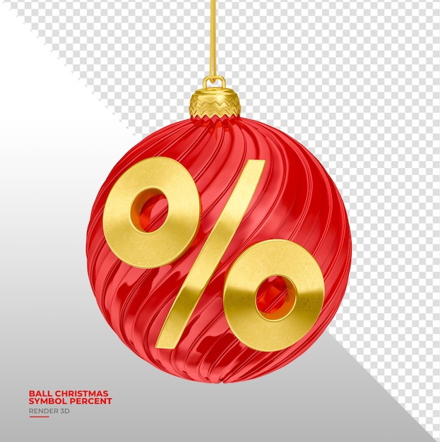 Christmas ball with percent symbol realistic with transparent background