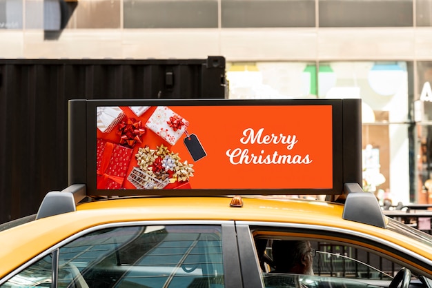 Christmas billboard mock-up on taxi