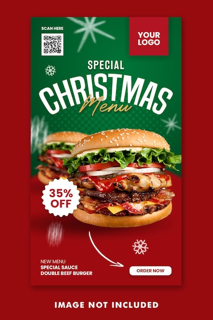 Christmas Burger Food Menu Social Media Post Instagram Stories Template