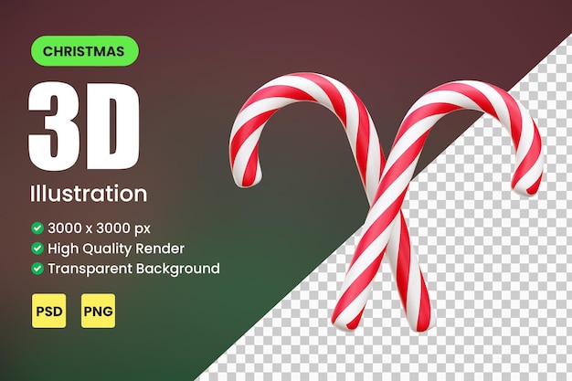 Christmas candy cane 3d icon render illustration