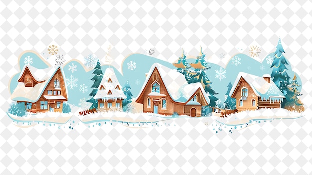 PSD christmas card with a house and snow covered trees