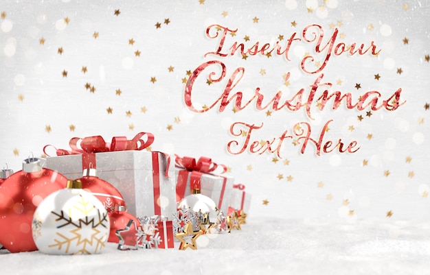 Christmas card  with stars text and red decorations