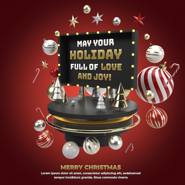 Christmas celebration podium event for social media promotion 3d render realistic