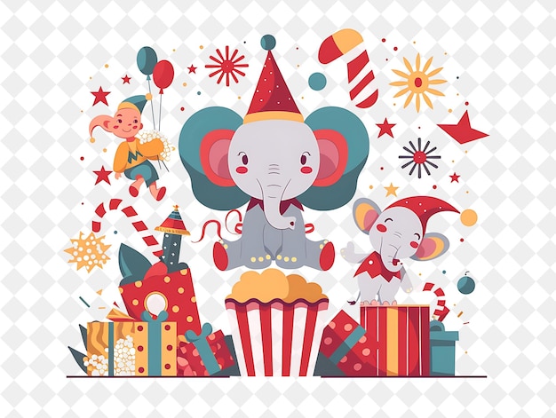 PSD christmas in the circus with dumbo and his circus friends de illustration christmas art design