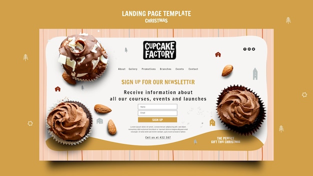 PSD christmas cupcake factory landing page template