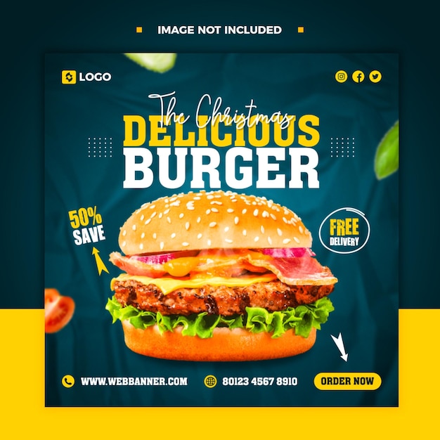 The Christmas delicious burger and food menu social media post and web banner template