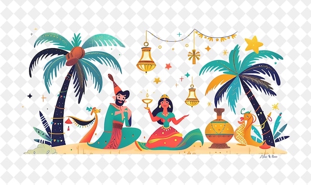 Christmas in the Desert With Aladdin and Jasmine Design Is E Illustration Christmas Art Design