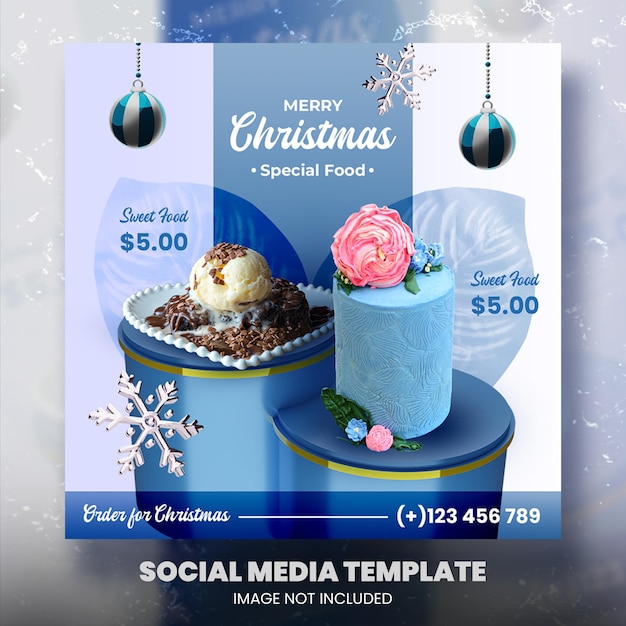 Christmas double special offer social media template blue theme