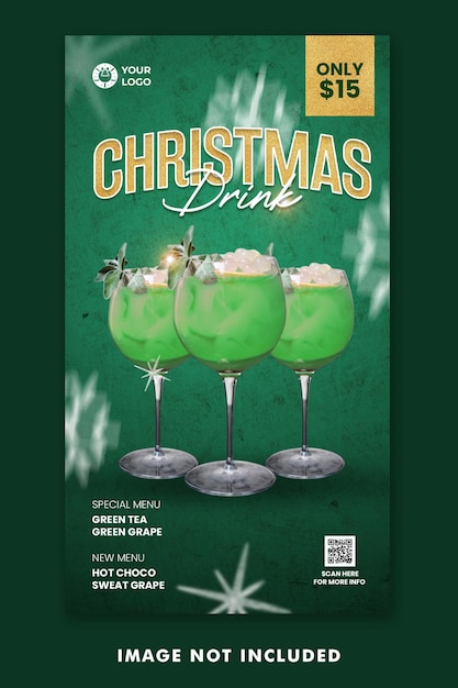 Christmas Drink Menu Social Media Post Instagram Stories Template