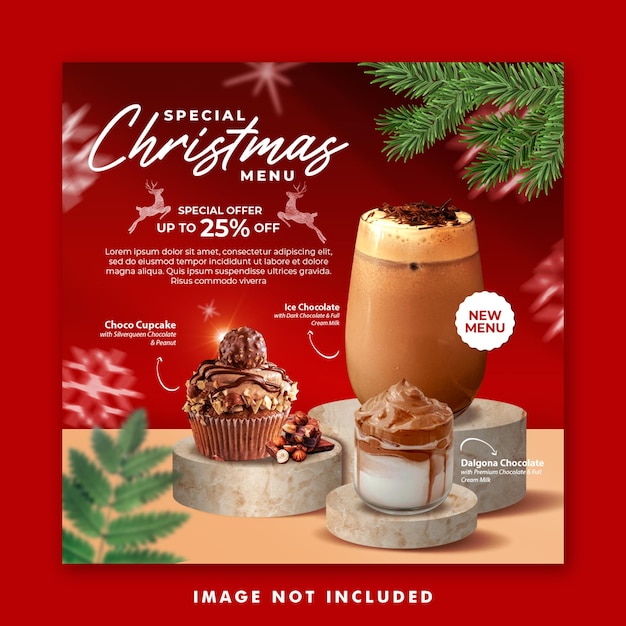 Christmas Drink Menu Social Media Post Square Banner Template