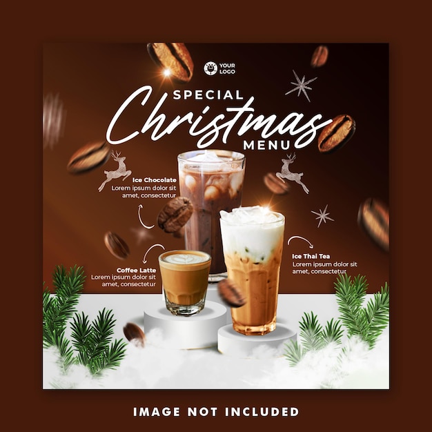 Christmas Drink Menu Social Media Post Square Banner Template