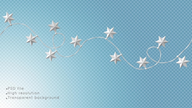 Christmas electric garland with white stars bulbs isolated on a transparent background 3d render