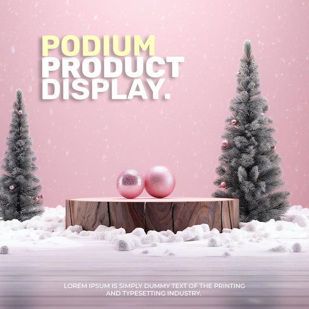 Christmas elegant and natural podium with tree stage display mockup for show product presentation